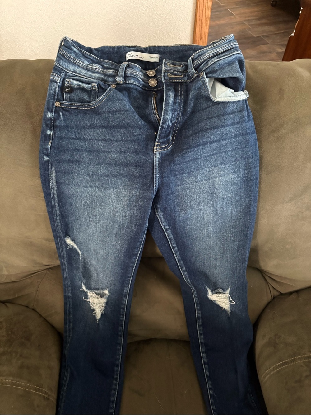 KanCan Women's Dark Blue Distressed Skinny Jeans